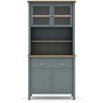 Buffet, meuble de rangement avec 4 portes et 2 tiroirs coloris vert kaki, ch�ne - longueur 90 x profondeur ...