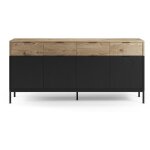 Buffet, meuble de rangement avec 4 portes et 4 tiroirs aspect bois coloris ch�ne et pieds en m�tal noir ...
