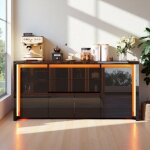 Buffet - meuble tv noir laqu� 160cm - led 7 couleurs - 4 portes - 2 tiroirs - design contemporain