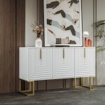 Buffet moderne 3 portes blanc - tagres rglables, portes en u, poignes mtal - meuble salle  manger ...