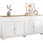 Fairwhale - buffet moderne 4 portes 3 tiroirs salon salle  manger plateau bois clair blanc 160x37x75cm ...