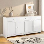 Buffet moderne, buffet bas, buffet bahut avec 3 tiroirs et 4 portes, rangement, armoire de cuisine, 160x37x75c ...