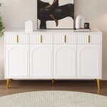 Buffet moderne blanc avec 4 portes et 4 tiroirs, meuble de rangement pour le salon, la chambre, la cuisine, ...
