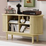Redom - buffet moderne en bois, buffet  lattes avec portes coulissantes et tagres rglables, mdf, ...