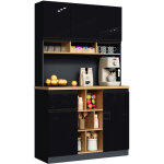 Buffet moderne noir laqu� 105x45x185 cm avec rangements modulables et poign�es alu