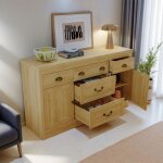 Buffet - naturel - bois massif - 135 cm - 5 tiroirs 2 portes