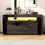 Urban meuble - buffet noir laqu luxe 6 tiroirs avec clairage led 140x40x70cm