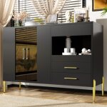Urban meuble - buffet noir luxueux une niche, 3 tirioirs et 1 porte verre teinté poignées et pieds dorés ... Urban meuble - buffet noir luxueux une niche, 3 tirioirs et 1 porte verre teinté poignées et pieds dorés ...