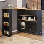 Hauss spole - buffet noir, table de bar rotative à 360°, 4 tiroirs et 1 porte, mdf, 125 - 181×39×104, ... Hauss spole - buffet noir, table de bar rotative à 360°, 4 tiroirs et 1 porte, mdf, 125 - 181×39×104, ...