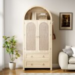 Buffet en osier au design arqu�, double tiroir, buffet vintage pour salon et chambre, meuble de rangement. ...