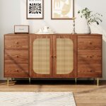 Buffet en osier, meuble de rangement avec tiroirs, meuble en bois ind�pendant, pour cuisine, salon et ...