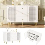 Buffet, porte en rotin synthtique, meuble de rangement avec tiroir, meuble indpendant en bois, cuisine, ...