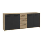 Buffet pilvi - style contemporain - particules mlamin - dcor chene artisan et noir - 4 portes + 3 ...