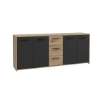 Buffet pilvi - style contemporain - particules m�lamin� - d�cor chene artisan et noir - 4 portes + 3 ...