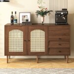 Buffet avec portes en rotin et 2 tiroirs 130cm, étagères réglables, buffet de rangement rustique pour ... Buffet avec portes en rotin et 2 tiroirs 130cm, étagères réglables, buffet de rangement rustique pour ...