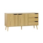 Sweeek - buffet de rangement scandinave, buffet haut, vaisselier, 2 portes, 3 tiroirs, effet frne, 160cm ...