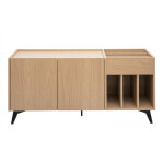 Buffet de rangement vinyles en bois clair finiton ch�ne et m�tal noir l140 cm seda