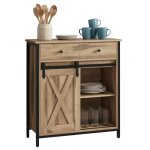 Buffet relaxdays avec porte coulissante, h x l x p : 80 x 70 x 30 cm, 4 niches, meuble cuisine et salon, ...