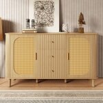 Tanant ? buffet en rotin 140x40x80 cm ? 3 tiroirs et 2 portes ? mat�riau mdf ? style campagnard moderne ...