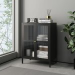 [en. casa] - buffet skyl acier verre ondul 84 x 64 x 35 cm noir