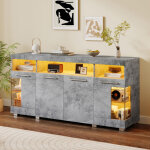 Buffet salon 140 x 40 x 70cm � 3 compartiments, enfilade led, 4 portes, grand espace de rangement, gris ...