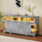 Buffet salon 140 x 40 x 70cm � 3 compartiments, enfilade led, 4 portes, grand espace de rangement, gris ...