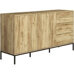 Buffet de salon bas 2 portes et 3 tiroirs 150x80x41cm meuble de rangement modle serena couleur chne ...
