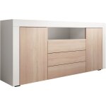 Buffet de salon bas 2 portes et 3 tiroirs 160x72x35cm meuble de rangement mod�le yanis couleur blanc ...