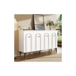 Buffet de salon, buffet blanc avec 4 portes panneau incurv� 3d, �tag�res r�glables, poign�es noires et ...