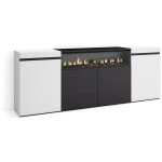 Skraut home - buffet salon et cuisine, meuble de rangement, commode, 200x75x35cm, 4 portes, chemine ...
