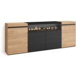 Buffet salon et cuisine, meuble de rangement, commode, 200x75x35cm, 4 portes, chemine lectrique, style ...