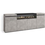 Buffet salon et cuisine, meuble de rangement, commode, 200x75x35cm, 4 portes, chemine lectrique, style ...