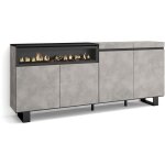 Buffet salon et cuisine, meuble de rangement, commode, 200x87x35cm, 4 portes, chemin�e �lectrique, design ...