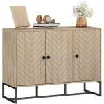 Buffet salon - homcom - placard 2 portes et �tag�res r�glables - motif chevron - pied m�tal - moderne ...