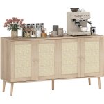 Buffet salon - homcom - placards  portes en cannage - tagre rglable - pour salon, salle  manger ...