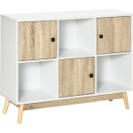 Buffet salon, meuble de rangement 9 cubes avec 3 portes et 3 compartiments ouverts, pieds en bois de ...