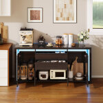 Foerpl - buffet de salon moderne 160x35x75 cm avec led, meuble de rangement avec 2 tiroirs et 4 portes, ...