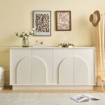 Buffet de salon  portes incurves, rangement 4 portes, pour salon et salle  manger, en mdf, blanc