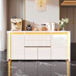 Buffet scandinave - 160 cm - blanc laqu� - led 7 couleurs - 4 portes, 2 tiroirs