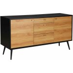 Buffet scandinave effet bois clair 2 portes 3 tiroirs 150 cm noir
