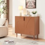[en. casa] ? buffet starvili 2 portes 75 x 76 x 38 cm ? corps en mdf et acier ? couleur rouille ? rangement ...