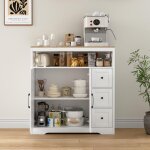 Buffet style campagnard 100 cm, buffet de cuisine avec 1 porte et 3 tiroirs, rangement ouvert, �tag�res ...