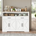 Buffet style campagnard, buffet cuisine avec 2 portes et 2 tiroirs, rangement ouvert, �tag�res r�glables, ...