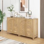 Buffet / armoire de rangement avec 4 portes en rotin, poign�e en m�tal, pour l'entr�e, salle � manger, ...