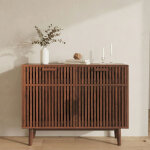 Buffet style naturel 100 cm, 2 portes, 2 tiroirs, avec fermeture douce, pieds bois massif, commode moderne ...