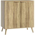 Homcom - buffet sur pieds design effet bois fa�ade cannel�e - 2 portes, �tag�re - dim. 77 x 40 x 81 cm ...