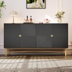 Buffet � texture en relief, 160 cm, meuble � quatre portes, poign�es dor�es bross�es et pieds de table ...