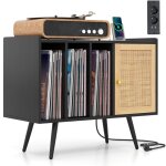 Buffet pour tourne - disque avec station de charge, Étagères et tablette réglable, pour 220 albums, présentoir ... Buffet pour tourne - disque avec station de charge, Étagères et tablette réglable, pour 220 albums, présentoir ...