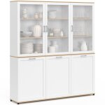 Buffet vaisselier 160 cm vito meuble de cuisine 6 portes blanc et bois