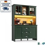 Buffet vaisselier 4 portes 3 tiroirs coloris - 120 x 40 x 179 cm - meuble de cuisine avec portes vitr�es ...